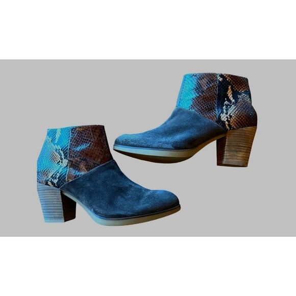 Eric Michael Shoes - Eric Michael Booties Women 9.5 Brown Suede Snakeskin Boho Western Designer Spain